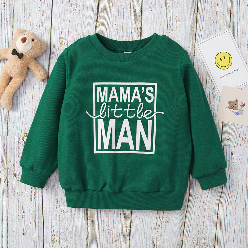 Mama's Little Man Letter Print Green Crew Neck Top - PrettyKid