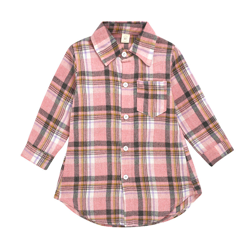 Boys Girls Long Sleeve Plaid Lapel Shirt Kids Wear Supplier - PrettyKid
