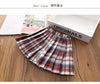 Girls Solid Color Pocket Badge Long Sleeve Shirt Plaid Print Pleated Skirt - PrettyKid