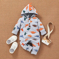 2021 Baby Boys Cartoon Dinosaur Print Hoodie Jumpsuit - PrettyKid