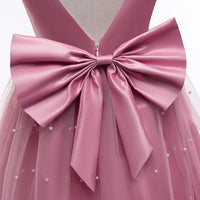 Toddler Kids Girls' Solid Color Satin Mesh Sleeveless Backless Bow Princess Dress - PrettyKid