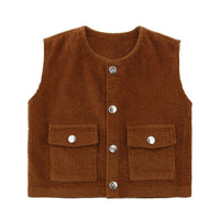 Children Boys Girls Corduroy Solid Double Pocket Vest Top - PrettyKid