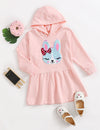 Toddler Kids Girls Solid Cartoon Rabbit Beaded Hooded Long Sleeve Dress - PrettyKid