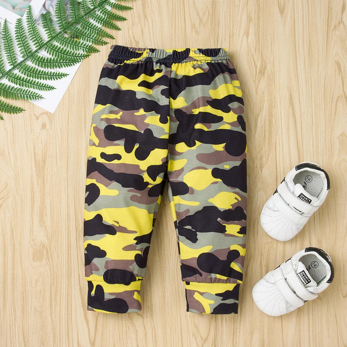 Toddler Boys Black Long Sleeve Letter Printed Camouflage Pants Set - PrettyKid