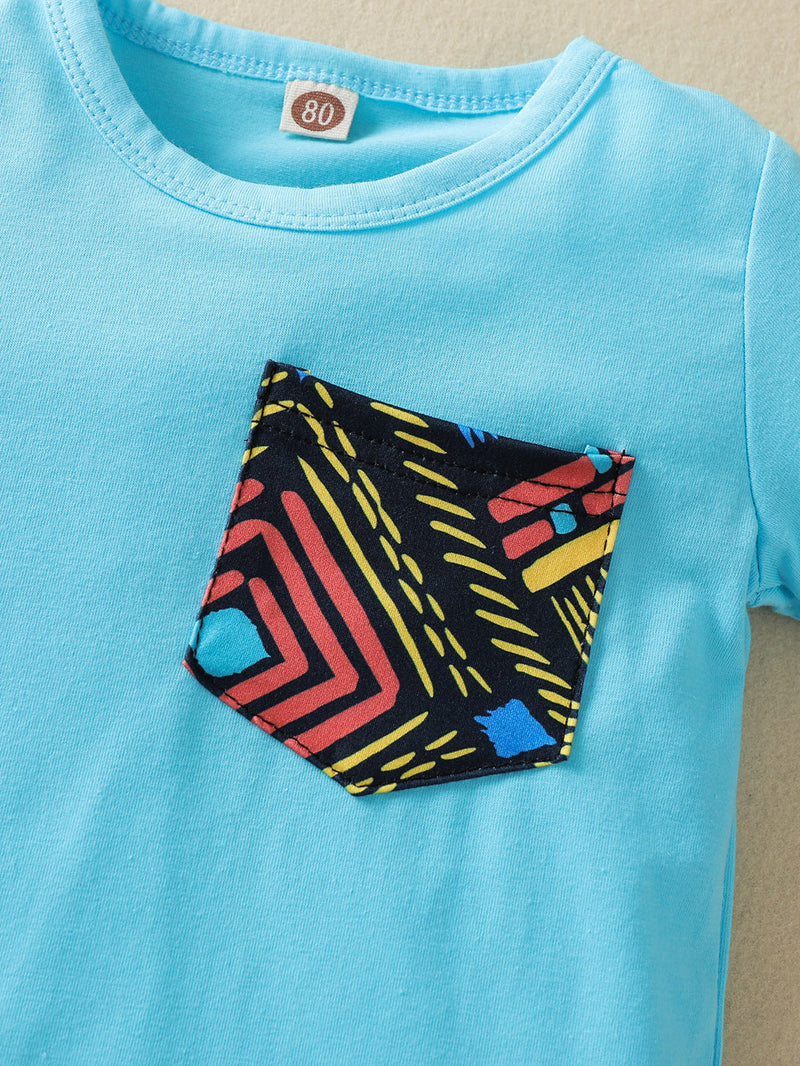 Toddler Boys Solid Geometric Print Short Sleeve Set - PrettyKid