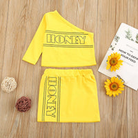 Toddler girls' slanted T-shirt top skirt set casual long-sleeved suit - PrettyKid