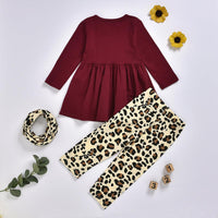 Toddler Girls Long Sleeve Love Dress Set Leopard Pants Set - PrettyKid