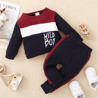 Toddler Boys Solid Color Letter Print WILD BOY Long-sleeved Suit - PrettyKid