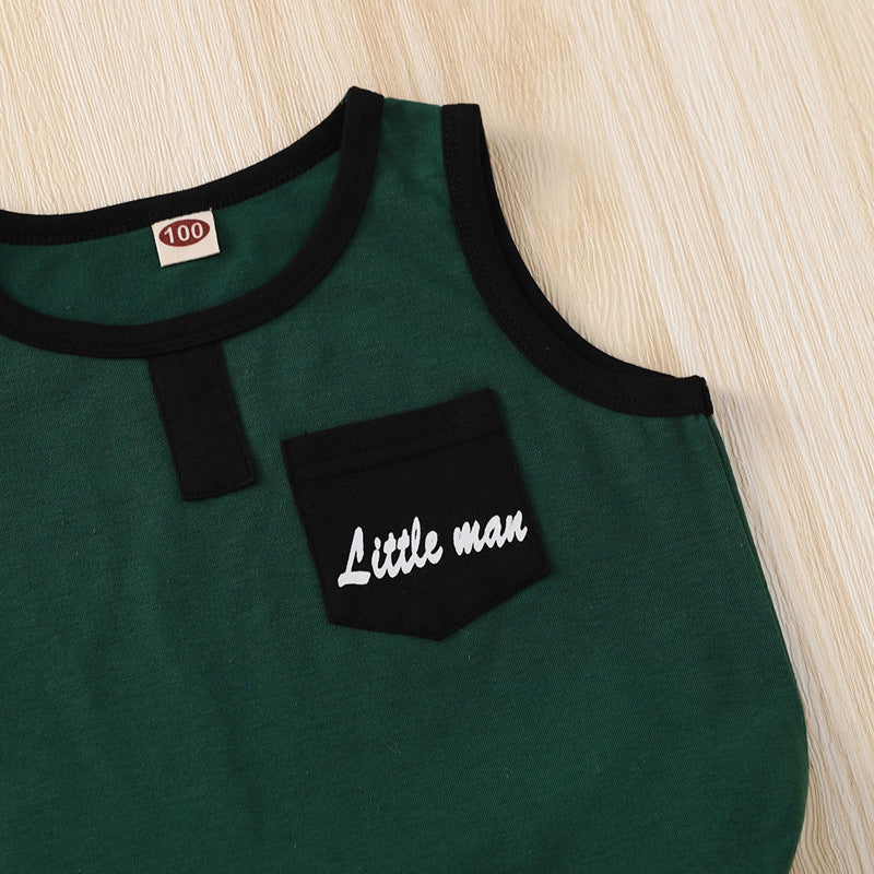 Toddler Kids Boys Green Sleeveless Vest T-shirt Dinosaur Print Shorts Set - PrettyKid
