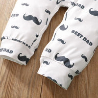 Baby Boys Cartoon Beard Print Bow Tie Bow Tie Long-sleeved Jumpsuit - PrettyKid