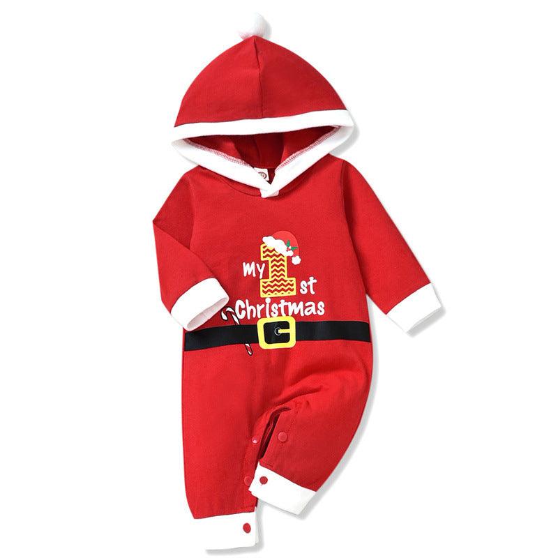 Baby Boys Girls Letter Print Cute Santa Hooded Jumpsuit - PrettyKid