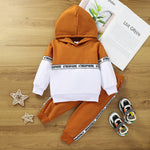 Toddler Kids Boys Solid Color Letters Patchwork Hooded Long Sleeved Suit - PrettyKid