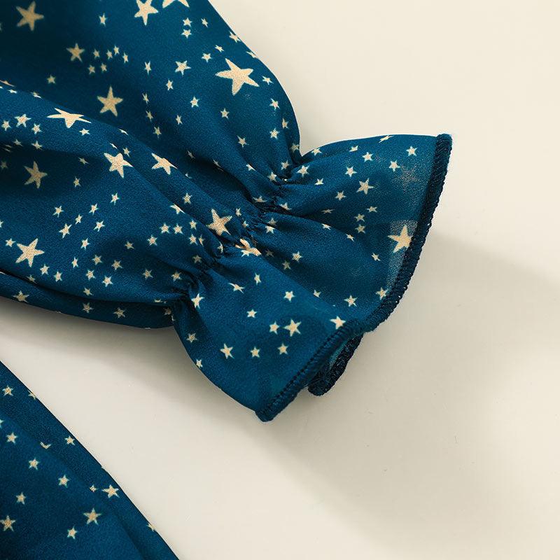Toddler Kids Star Print Long Sleeve Dress - PrettyKid