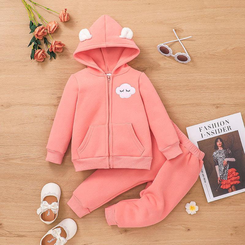 Toddle Kids Girls' Solid Color Lovely Hoodie Long Sleeve Suit - PrettyKid