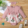 Baby Girls Cotton Floral Print Pink Long Sleeve Jumpsuit - PrettyKid