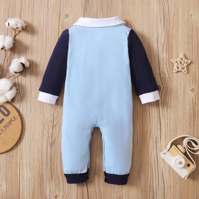 Baby Boys Mini BOSS Lettered Long Sleeve Patchwork Jumpsuit - PrettyKid