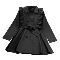 Children Girls Solid Color Lapel Lace Double Breasted Long Sleeved Windbreaker Coat - PrettyKid