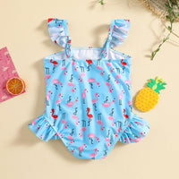 Girls' Summer New Cute Flamingo Print One-piece Swimsuit Children's Beach Style Swimsuit - PrettyKid