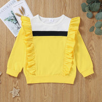 Toddler Kids Girls Solid Color Long Sleeve Ruffle Color Blocking Blouse - PrettyKid