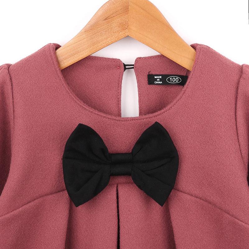 Toddler Kids Girls' Solid Color Bow Long Sleeved Dress - PrettyKid