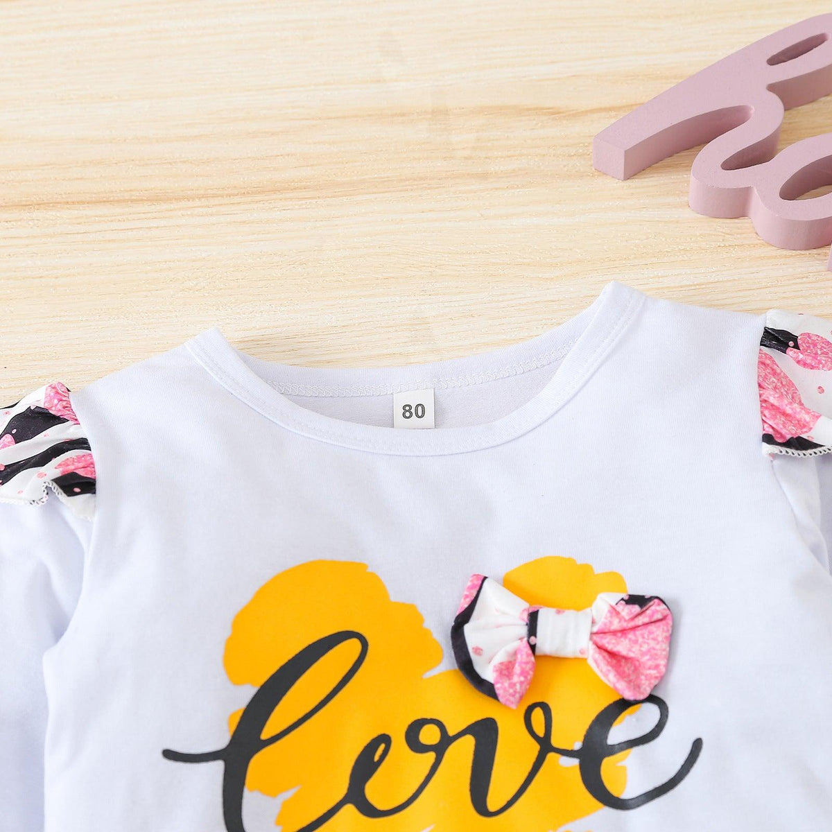 Toddler Kids Girl Solid Letter Love Print Long Sleeve T-Shirt Short Skirt Valentine's Day Set - PrettyKid