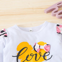 Toddler Kids Girl Solid Letter Love Print Long Sleeve T-Shirt Short Skirt Valentine's Day Set - PrettyKid