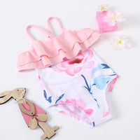 Toddler Kids Girls Summer Solid Color Suspender Flower Print Jumpsuit Swimsuit - PrettyKid