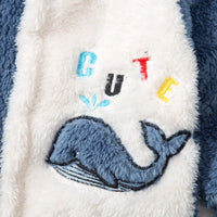 Baby Boys Cute Whale Embroidery Thickened Long-sleeved Solid Color Thickened Jumpsuit - PrettyKid