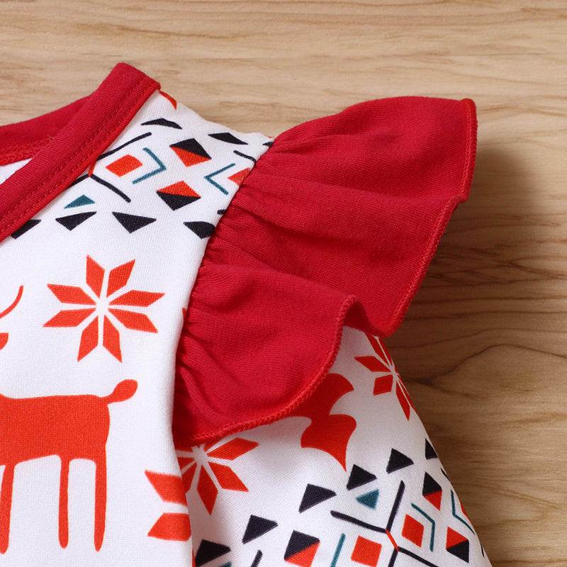 Toddler Girls Long-sleeved Christmas Moose Print Dress - PrettyKid