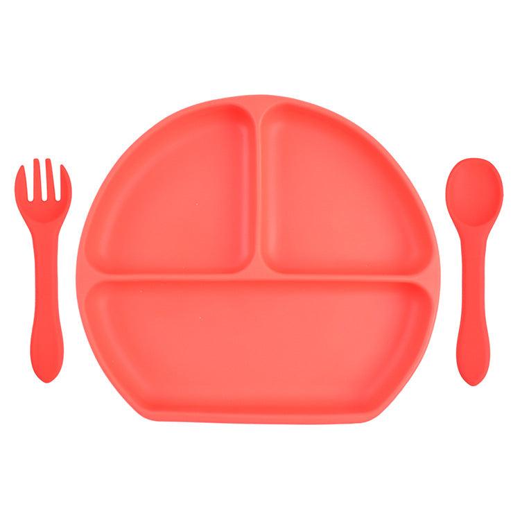 Baby Silicone Plate Fork Spoon Set - PrettyKid