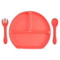 Baby Silicone Plate Fork Spoon Set - PrettyKid