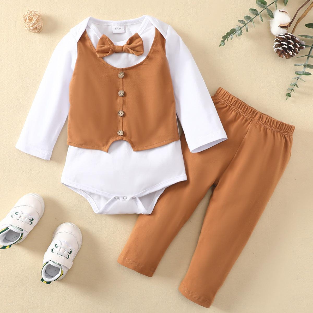 Baby Boys Solid Color Jumpsuit Vest Trousers Gentleman Suit - PrettyKid