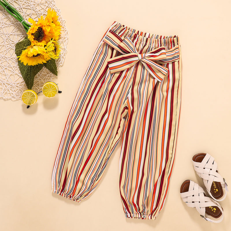 Children Girls' Wave Point Suspender Striped Pants Set - PrettyKid