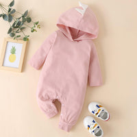 Autumn Winter Baby Solid Color Dinosaur Hooded Long Sleeve Jumpsuit - PrettyKid