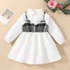 Toddler Girls Solid Long Sleeve Plaid Vest Shirt Dress - PrettyKid