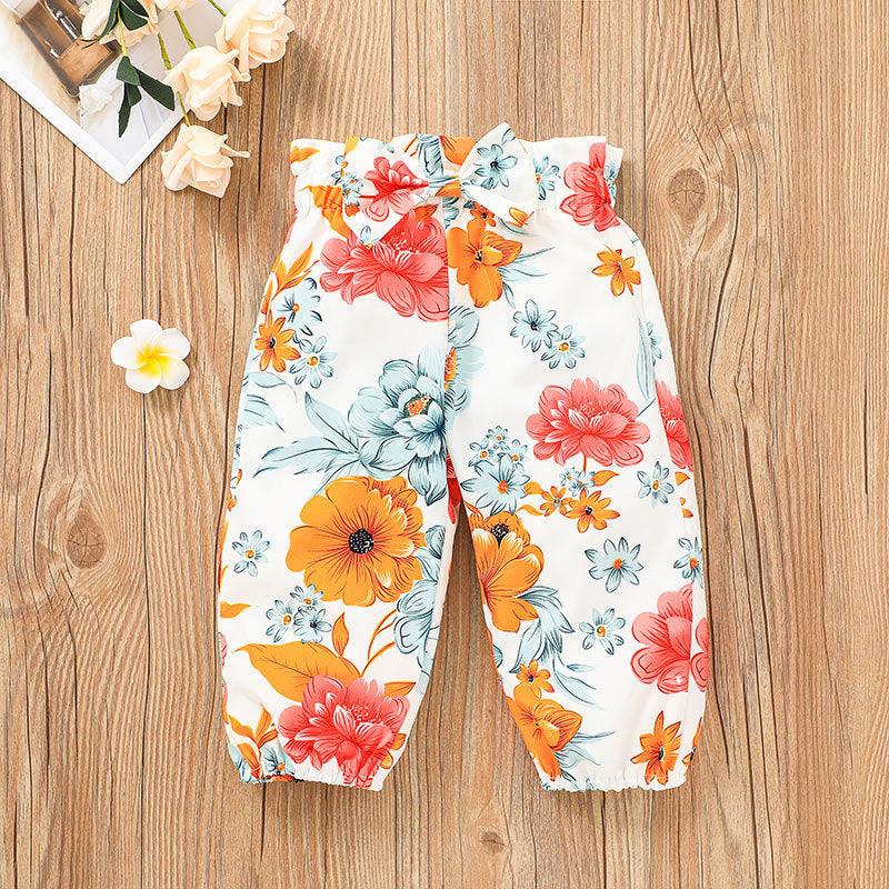 Baby Girls Solid Color Long Sleeve Printed Jumpsuit Pants Set - PrettyKid