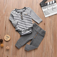 Baby Boys Round Neck Striped Print Long Sleeved Suit - PrettyKid