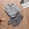 Baby Boys Long Sleeve Round Neck Cardigan Stripe Printed Onepiece Solid Color Pants Set - PrettyKid