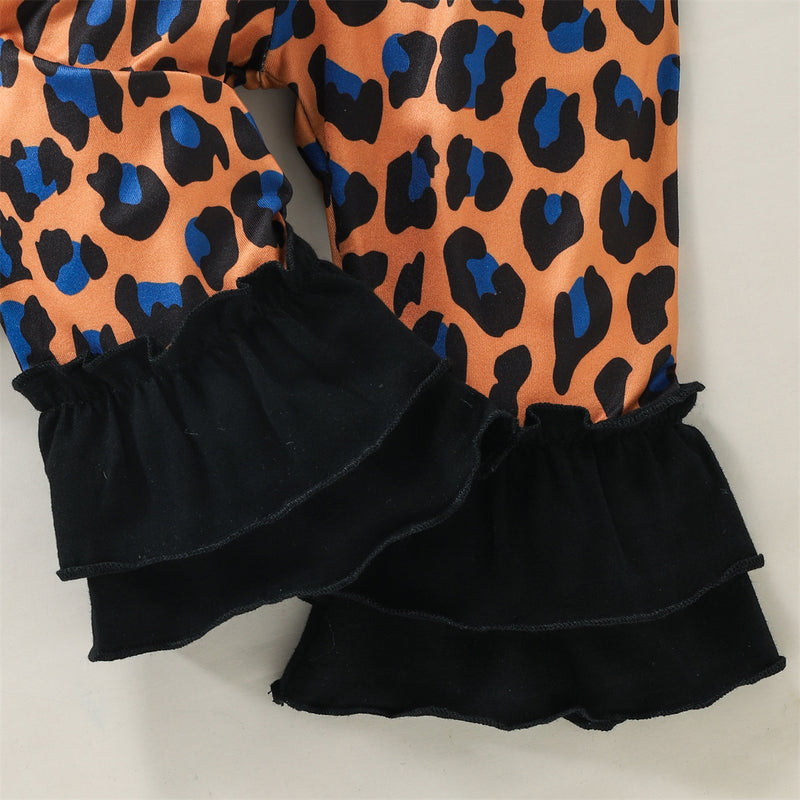 Toddler Girls' Sunflower Printed Long Sleeve Top Leopard Pants Set - PrettyKid