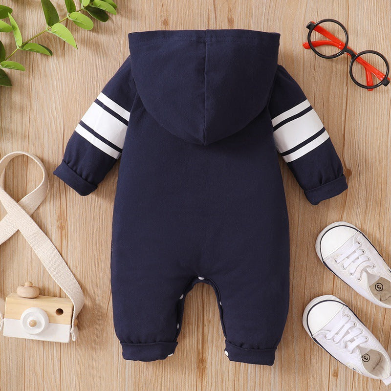 Baby Boys Digital Print Hooded Long-sleeved Jumpsuit - PrettyKid
