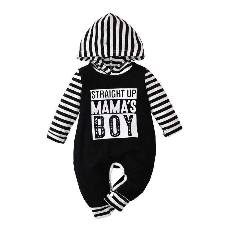 Baby Boys Letter Print Camouflage Patchwork Hooded Jumpsuit - PrettyKid