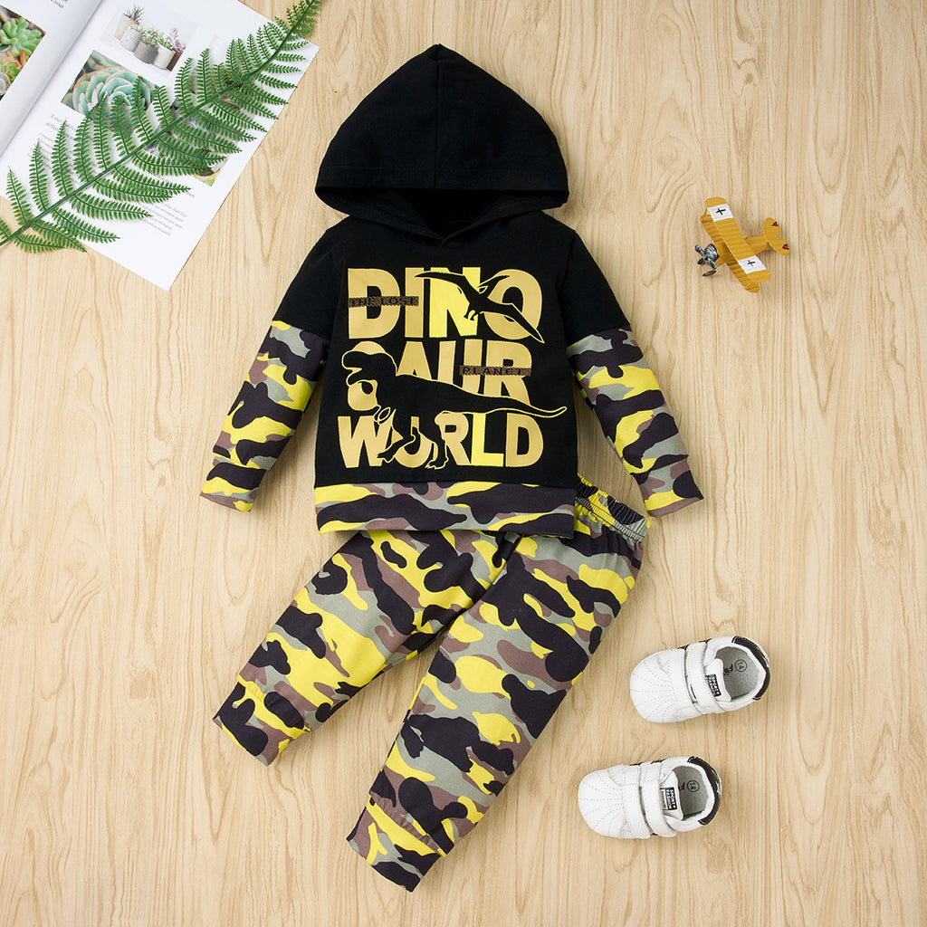 Toddler Boys Black Long Sleeve Letter Printed Camouflage Pants Set - PrettyKid