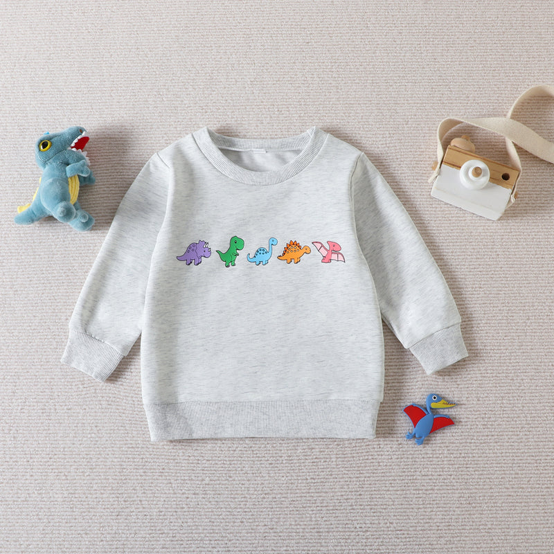 Spring and Autumn Children's Sweater Boy's Cartoon Dinosaur Printed Sweater - PrettyKid