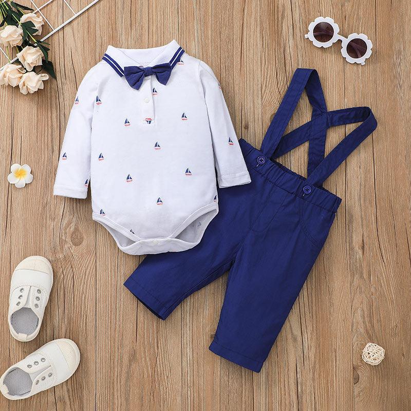 Baby Boys Cartoon Lapel Gentleman Suspender One-piece Suit - PrettyKid