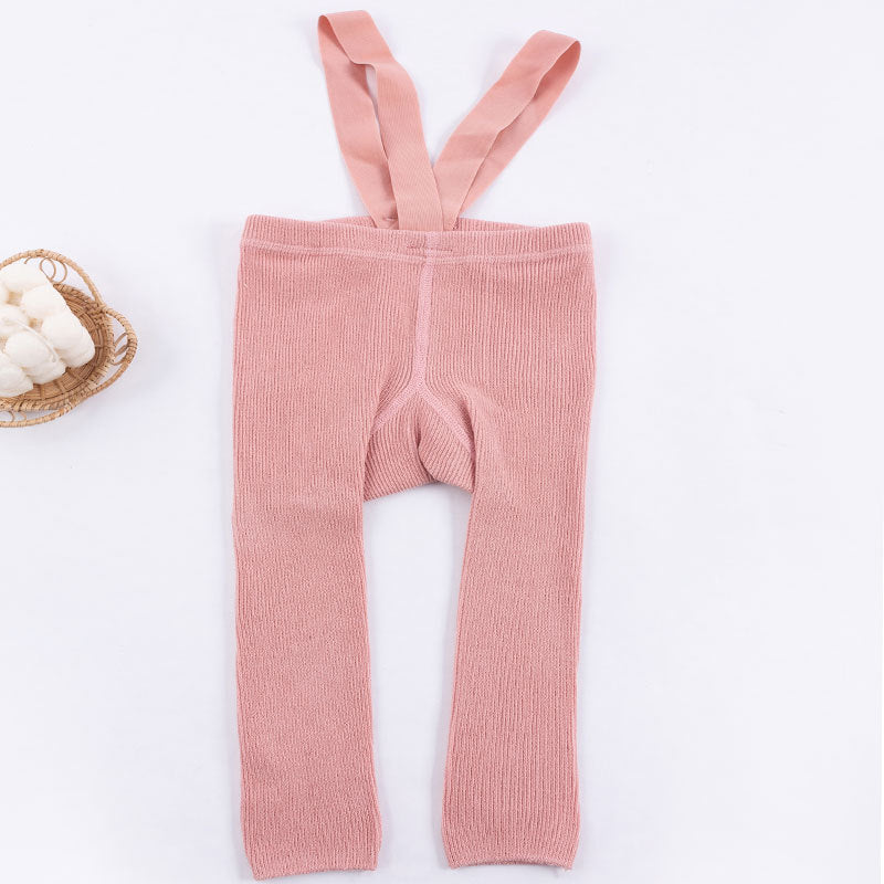Baby Boys Girls Spring and Autumn Solid Color High Waist Back Belt Bottoming Pants - PrettyKid