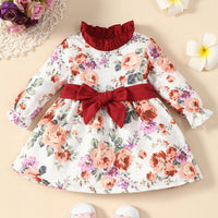 Toddler Girl Long Sleeved Floral Print Dress - PrettyKid