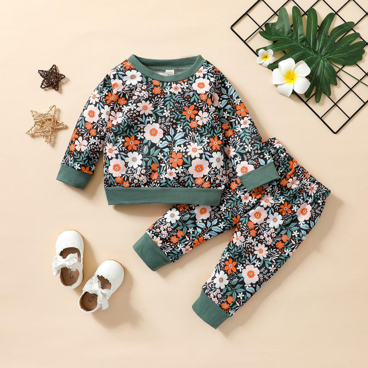 Toddler Kids Girls Floral Print Round Neck Long Sleeve Sweater Set - PrettyKid