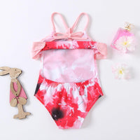 Toddler Kids Girls Summer Solid Color Suspender Flower Print Jumpsuit Swimsuit - PrettyKid