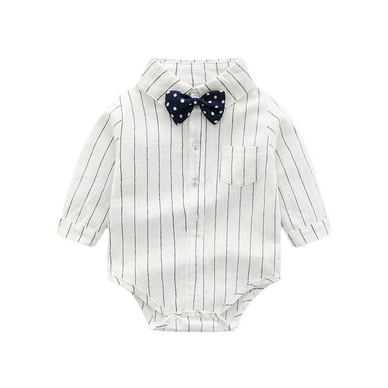 Toddler Boys Striped Long Sleeved Shirt Strap Pants Set - PrettyKid