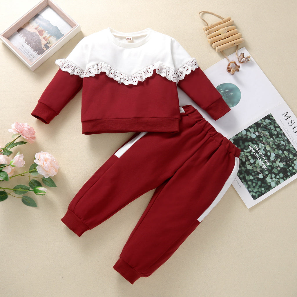 Toddler Kids Girls Lace Stitched Long Sleeve Sweater Set - PrettyKid